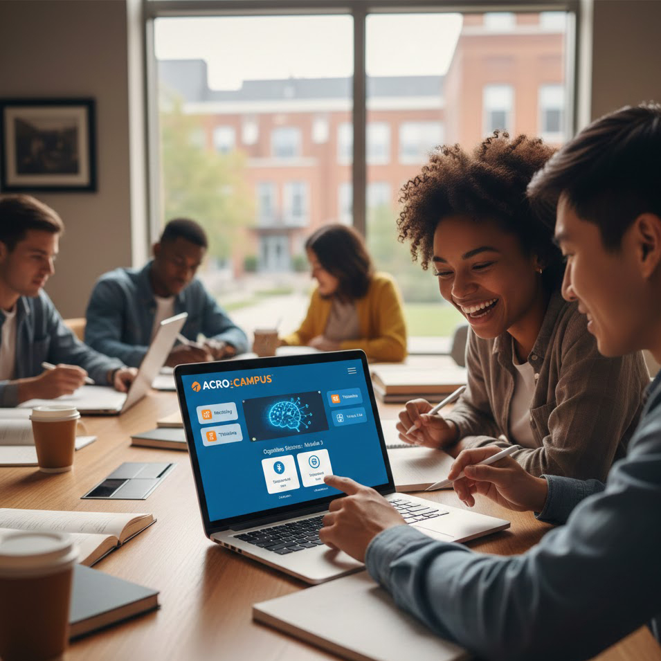 Estudiantes usando la plataforma Acrocampus